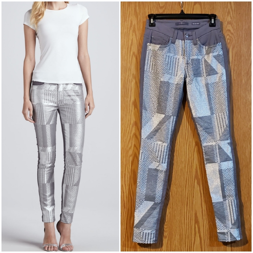 7 for all Mankind Malhia Kent skinny jeans abstract gray cotton blend size 25